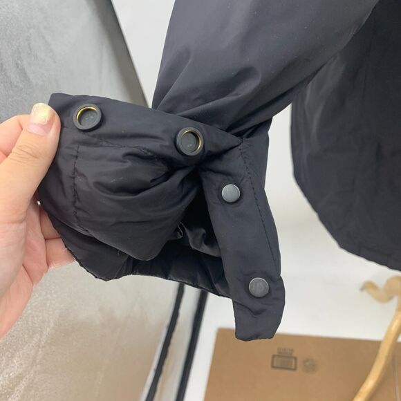 Eileen Fisher Stand Collar Winter Down Jacket Womens L Black Snap Button Puffer - Picture 8 of 16